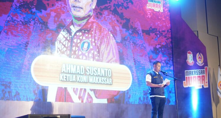 Ketua Koni Kota Makassar, Ahmad Susanto saat menyampaikan laporan di Balai Prajurit Jendral M Yusuf, Kamis (29/12).